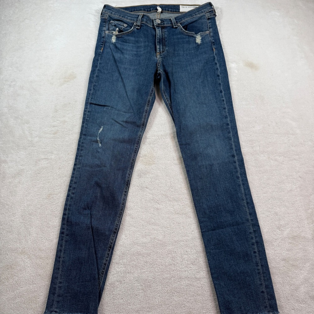 Rag & Bone Skinny Jeans Womens 31 Blue Distressed Raw Hem Mid Rise Denim